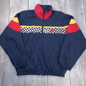 Mac Tools Racing Jacket Men Small Blue Checkered Embroidered Windbreaker